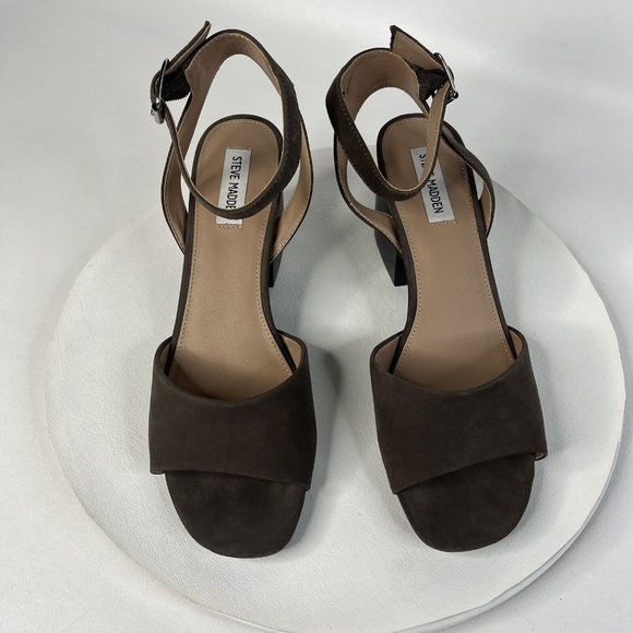 Steve Madden Womens Devlin Taupe Open Toe Suede Sandal Block Heel Ankle Strap 11 - Picture 3 of 13